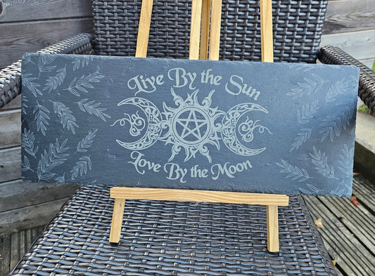 slate Live By the Sun, Love By the Moon Slate Plaque – 46cm x 18cm –