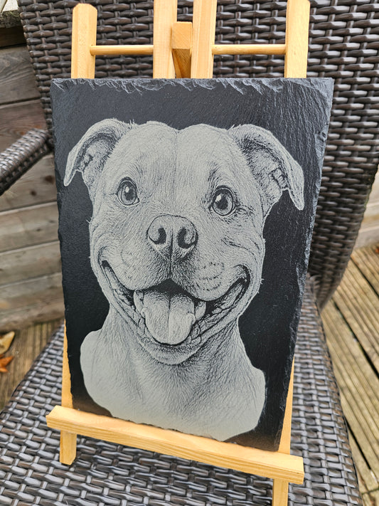 slate Staffordshire Bull Terrier Slate Plaque – Laser Engraved