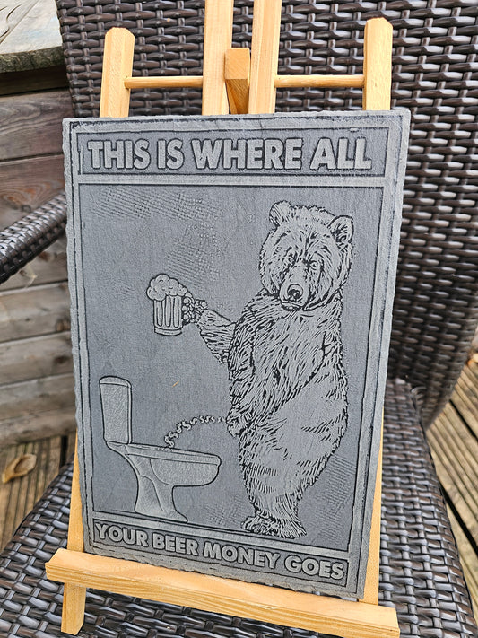 Slate Plaque Funny “Beer Money” – 30cm x 20cm