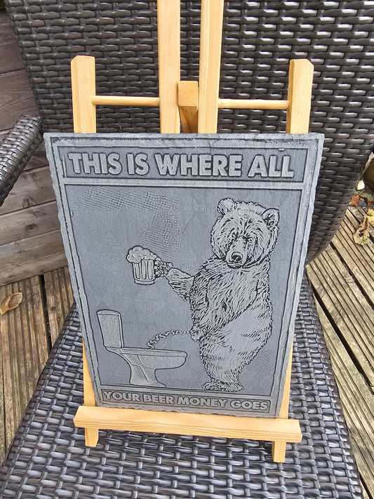 slate Funny Beer Money Plaque “This Is Where All Your Beer Money Goes