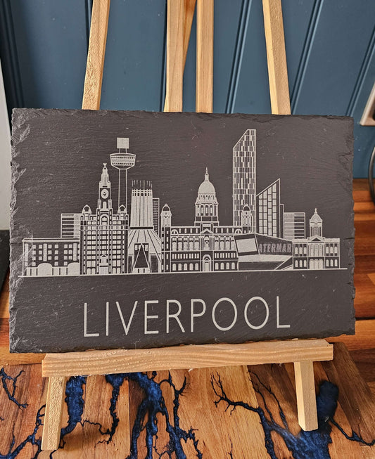 Slate Plaque 30cm x 20cm Laser Engraved Liverpool Skyline Handmade UK