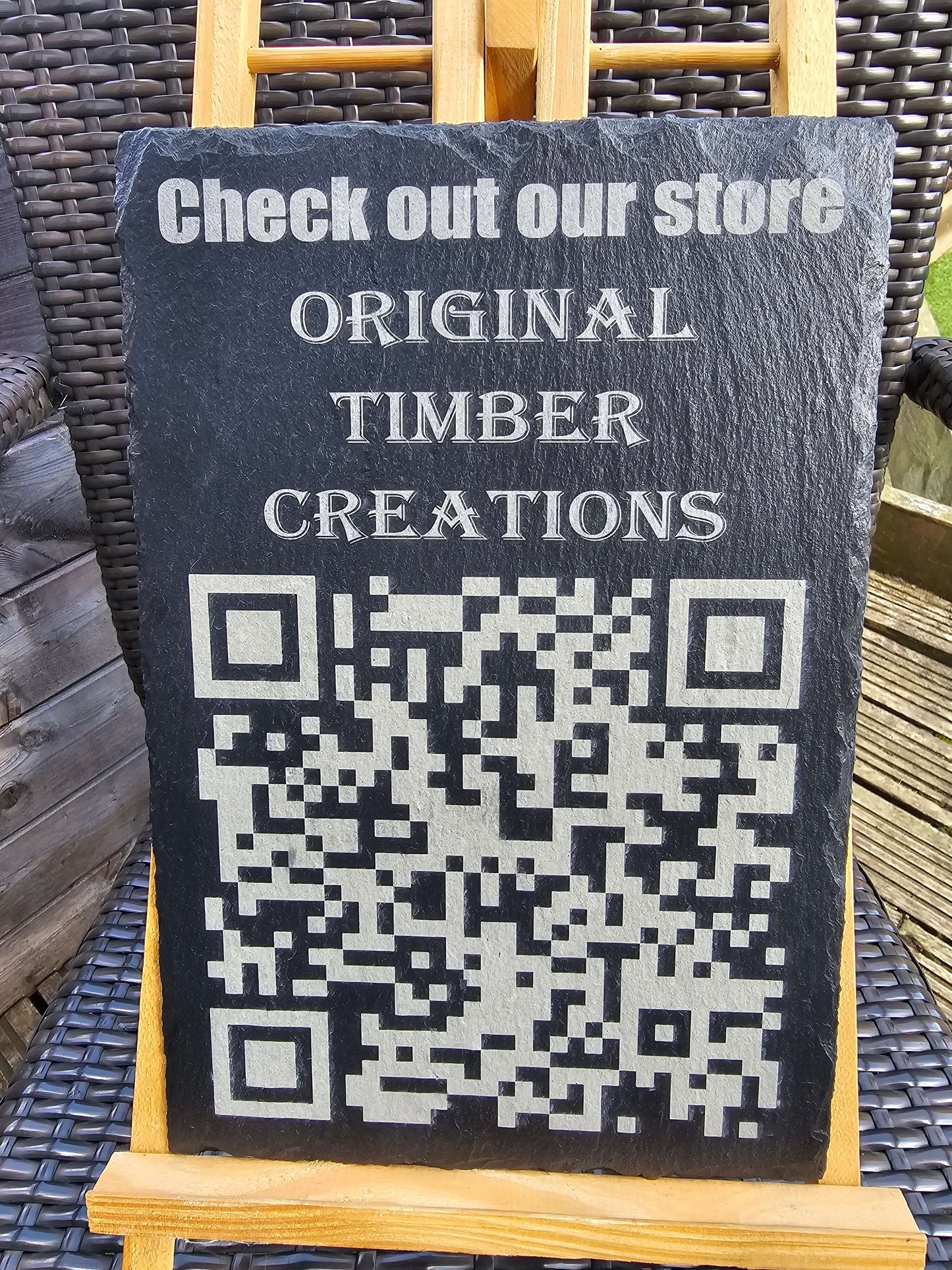 slate sign 30cm x 20cm Laser Engraved Slate QR Code Sign Custom Store