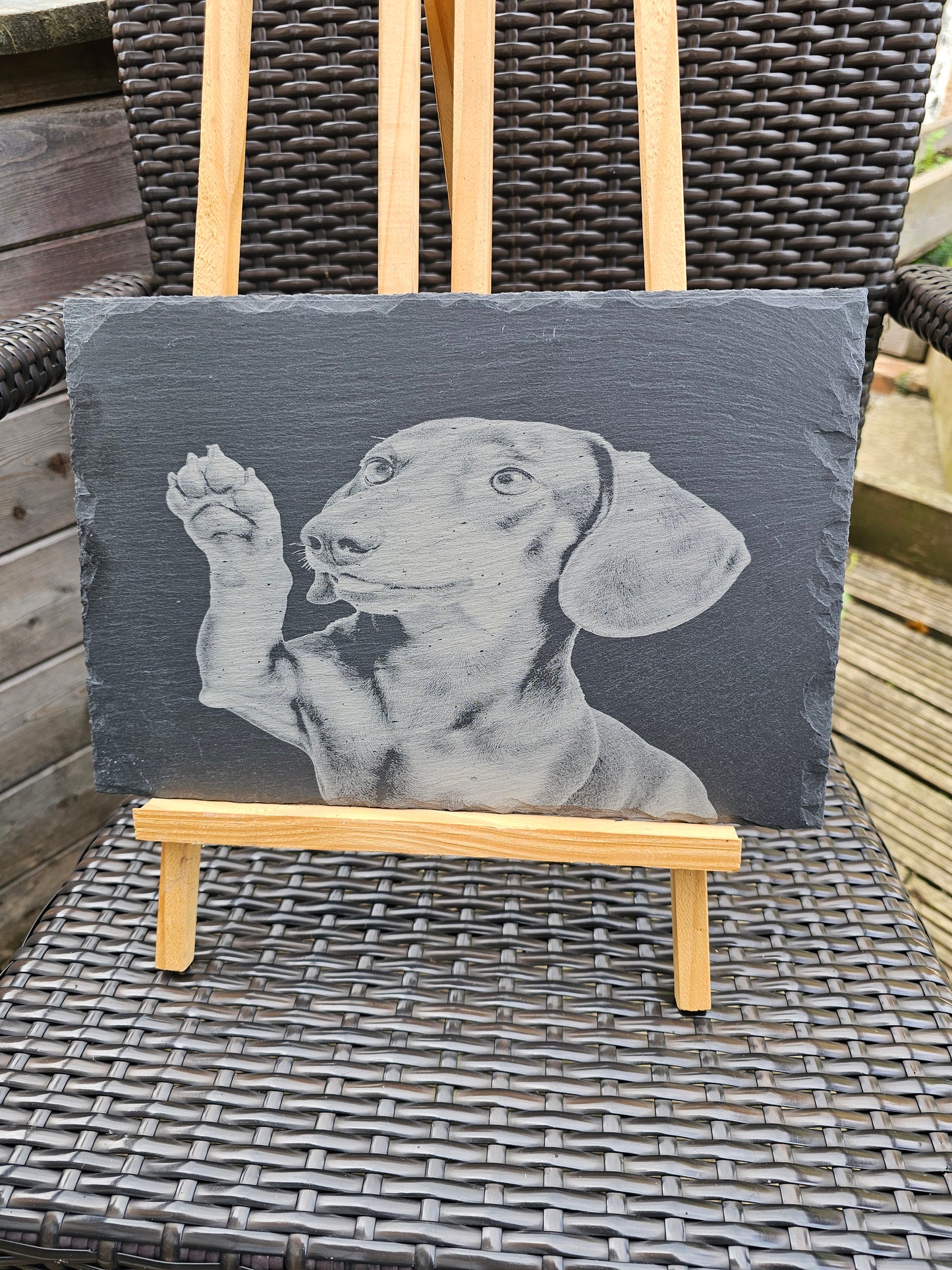 Slate Plaque 30cm x 20cm Laser Engraved Dachshund Dog – Handmade UK