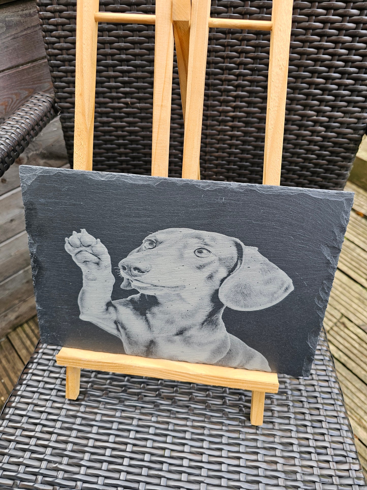 Slate Plaque 30cm x 20cm Laser Engraved Dachshund Dog – Handmade UK