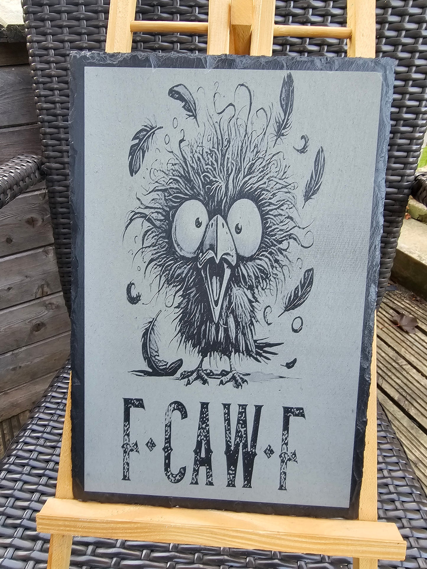 Slate Plaque Funny “F-CAW-F” Crow Design – 30cm x 20cm