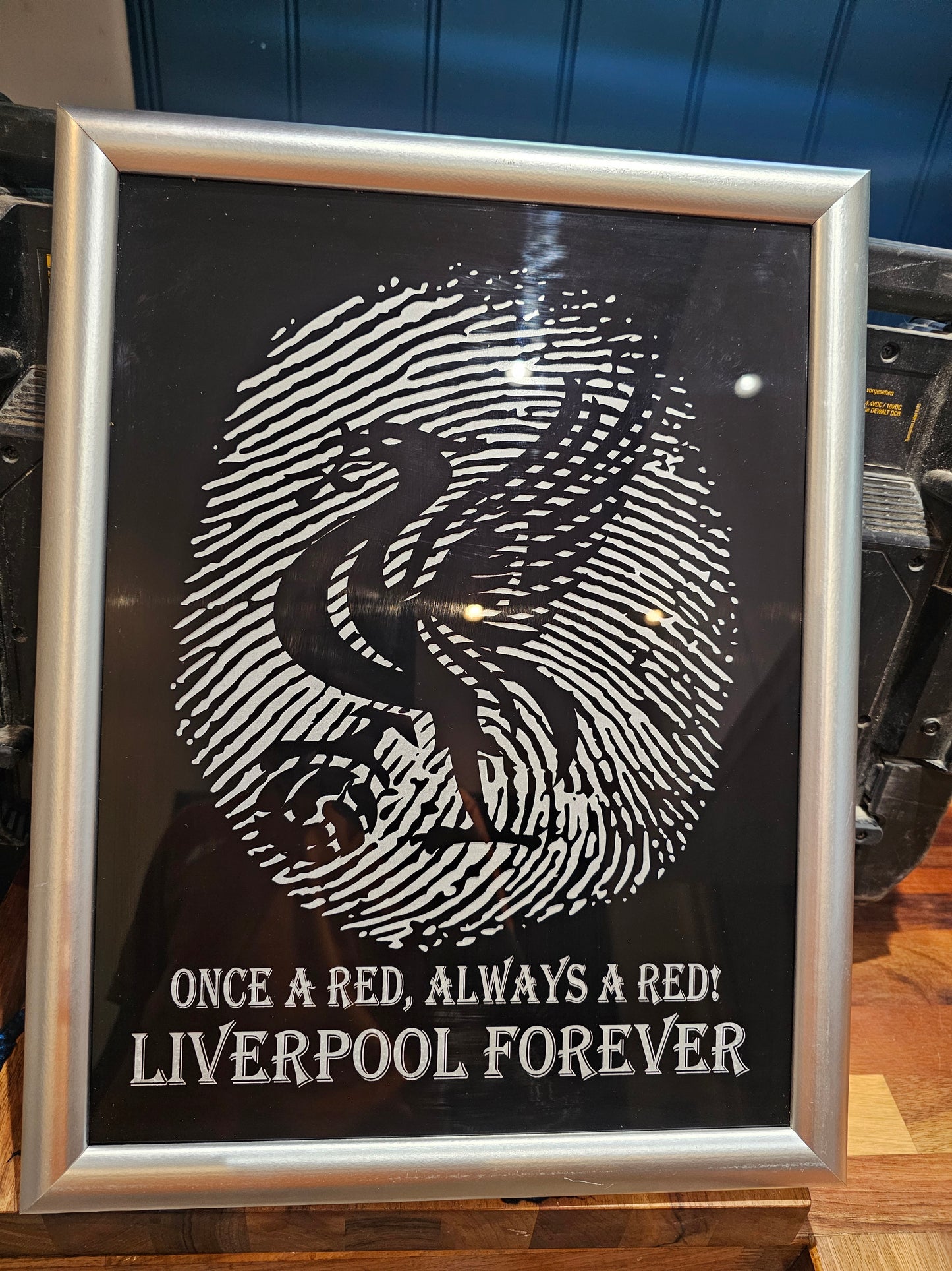 Painted Glass 45cm x 35cm Liverpool Fingerprint Framed –