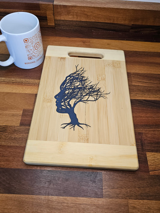 Chopping Board – Artistic Face Tree Bamboo Blue Resin
