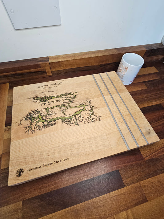 Chopping Board – Handmade Fractal Burned with Resin Inlay 400mm x300mm
