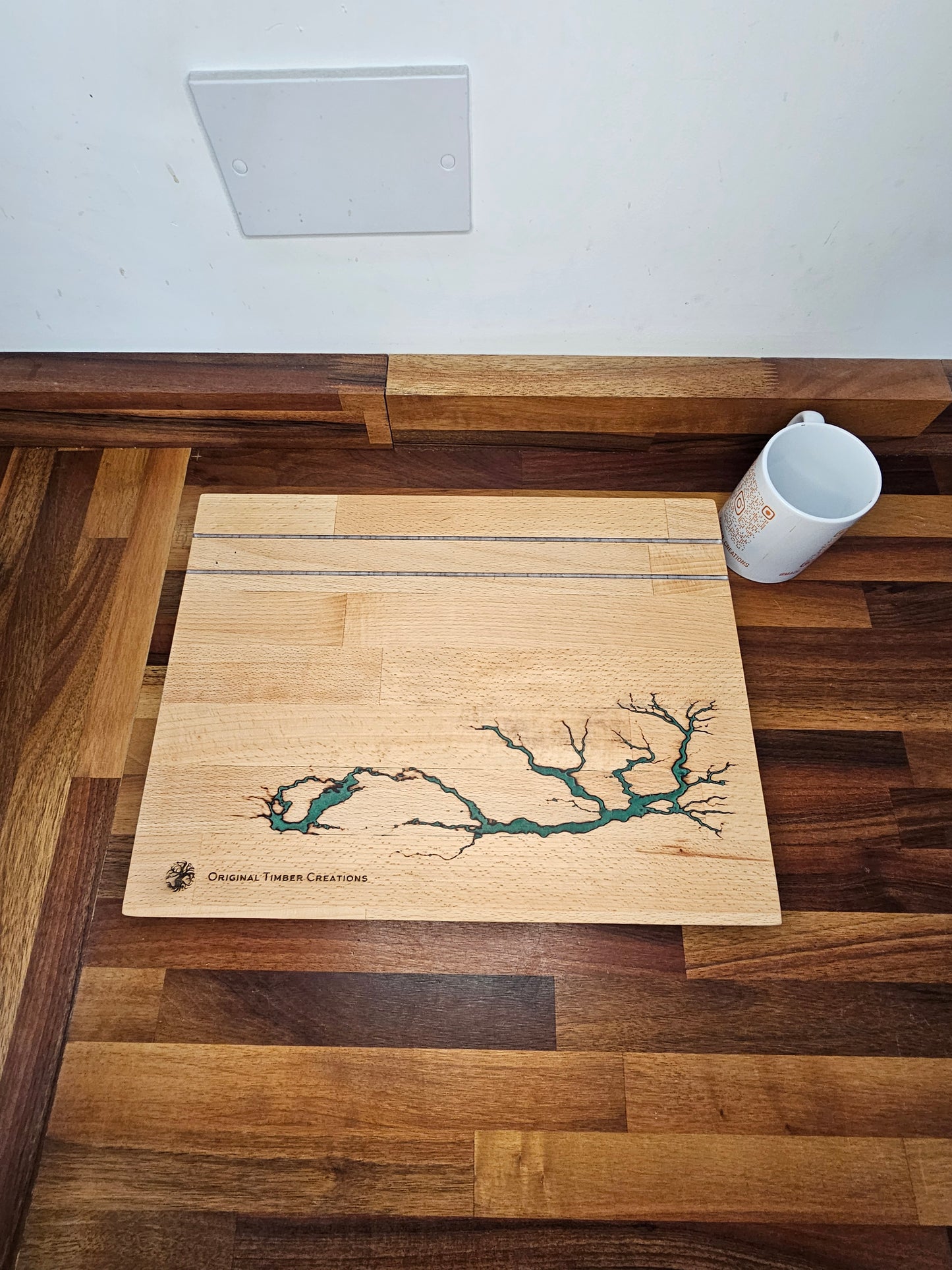 Chopping Board – Handmade Fractal Burned with Resin Inlay 400mm x300mm