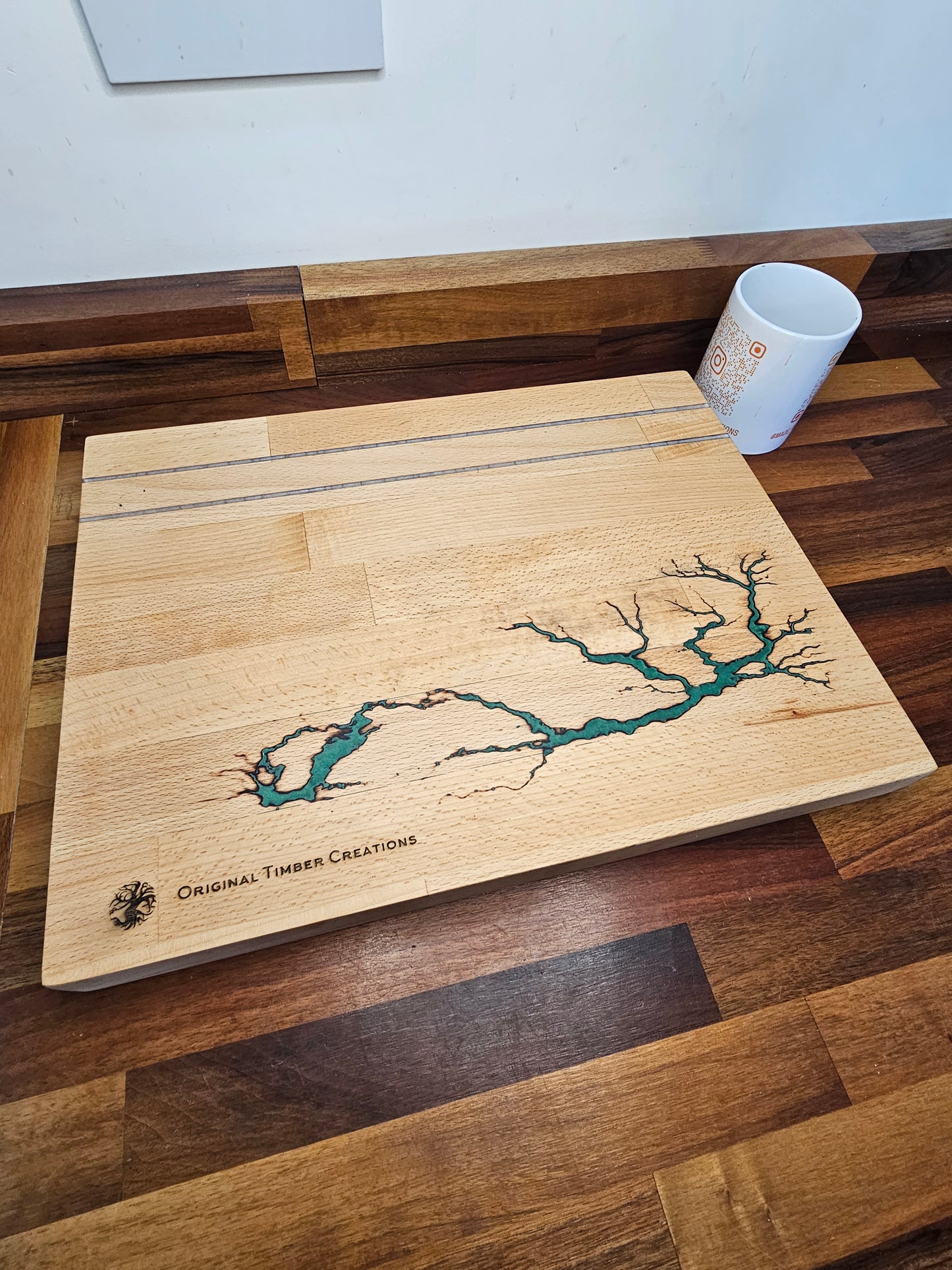 Chopping Board – Handmade Fractal Burned with Resin Inlay 400mm x300mm