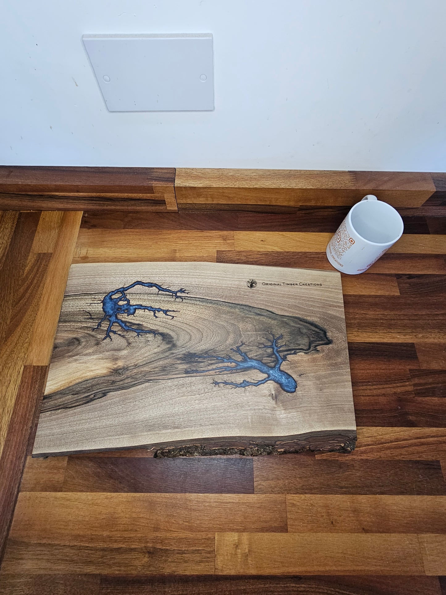 Chopping Board – Live Edge with Blue Resin Inlay (430mm x 280mm)