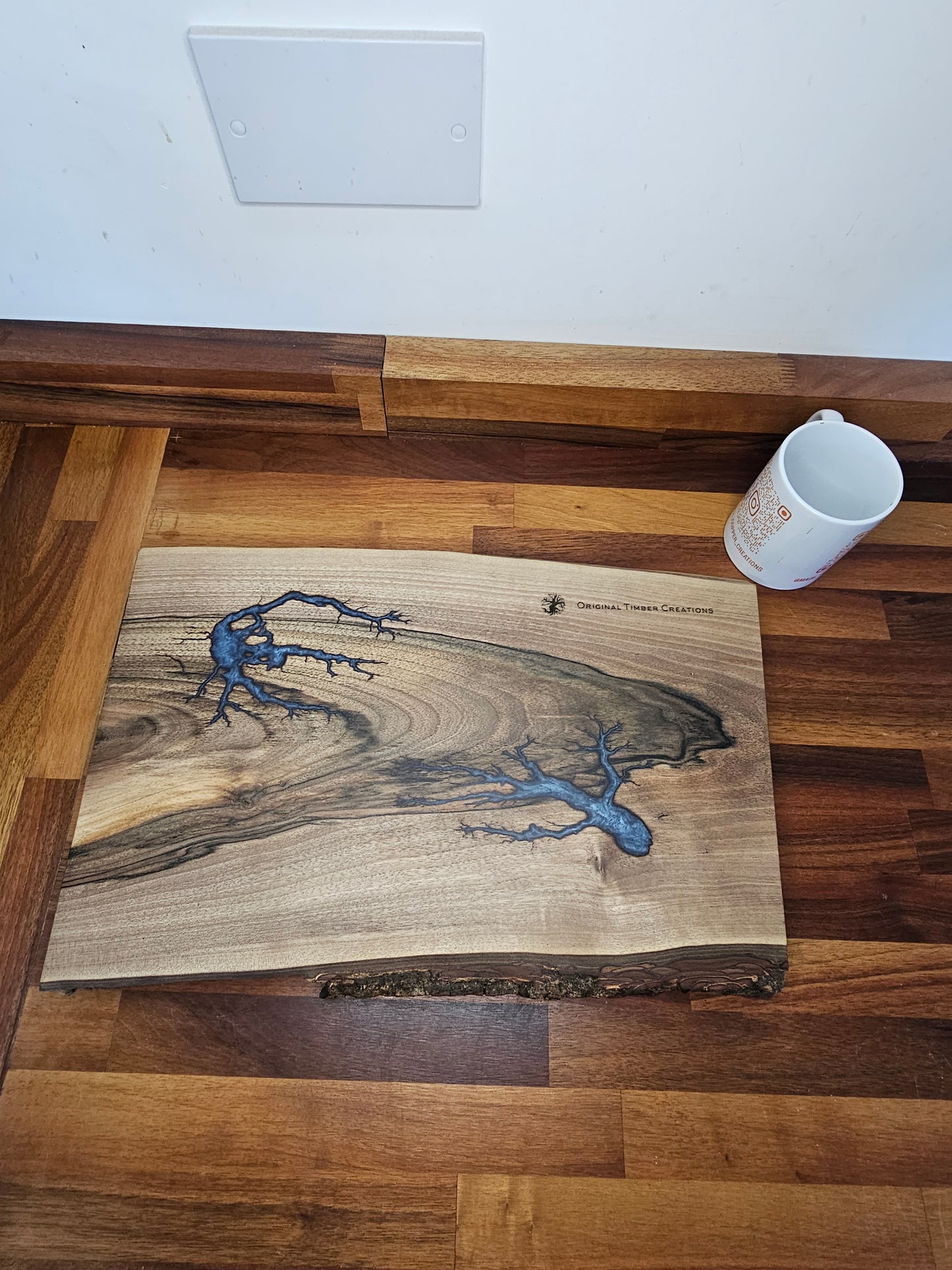 Chopping Board – Live Edge with Blue Resin Inlay (430mm x 280mm)
