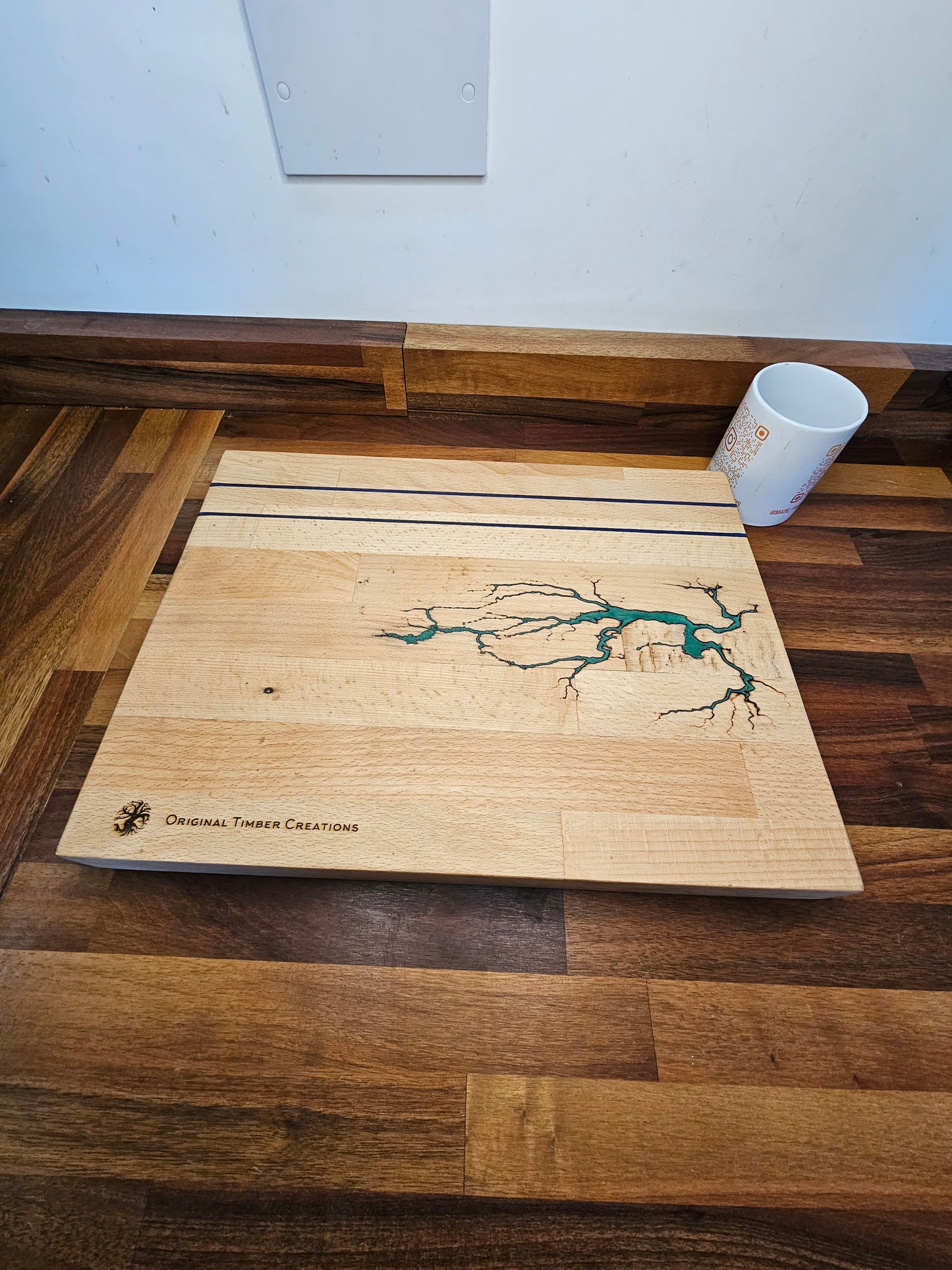 Chopping Board – Beech with Blue Resin Inlay (400mm x 300mm)