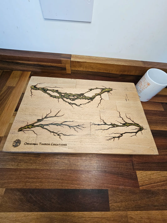 Chopping Board Handmade Fractal Burned – 400 × 260 × 38mm