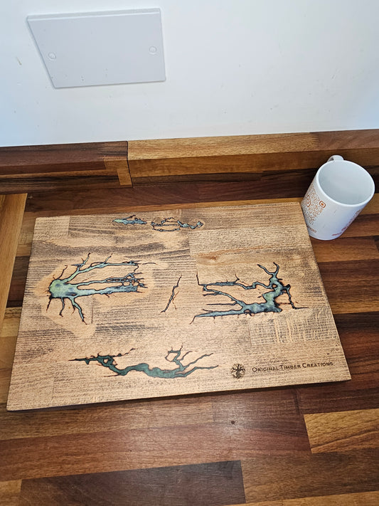 Chopping Board – Epoxy Resin Fractal Burn 400 × 260 × 38mm