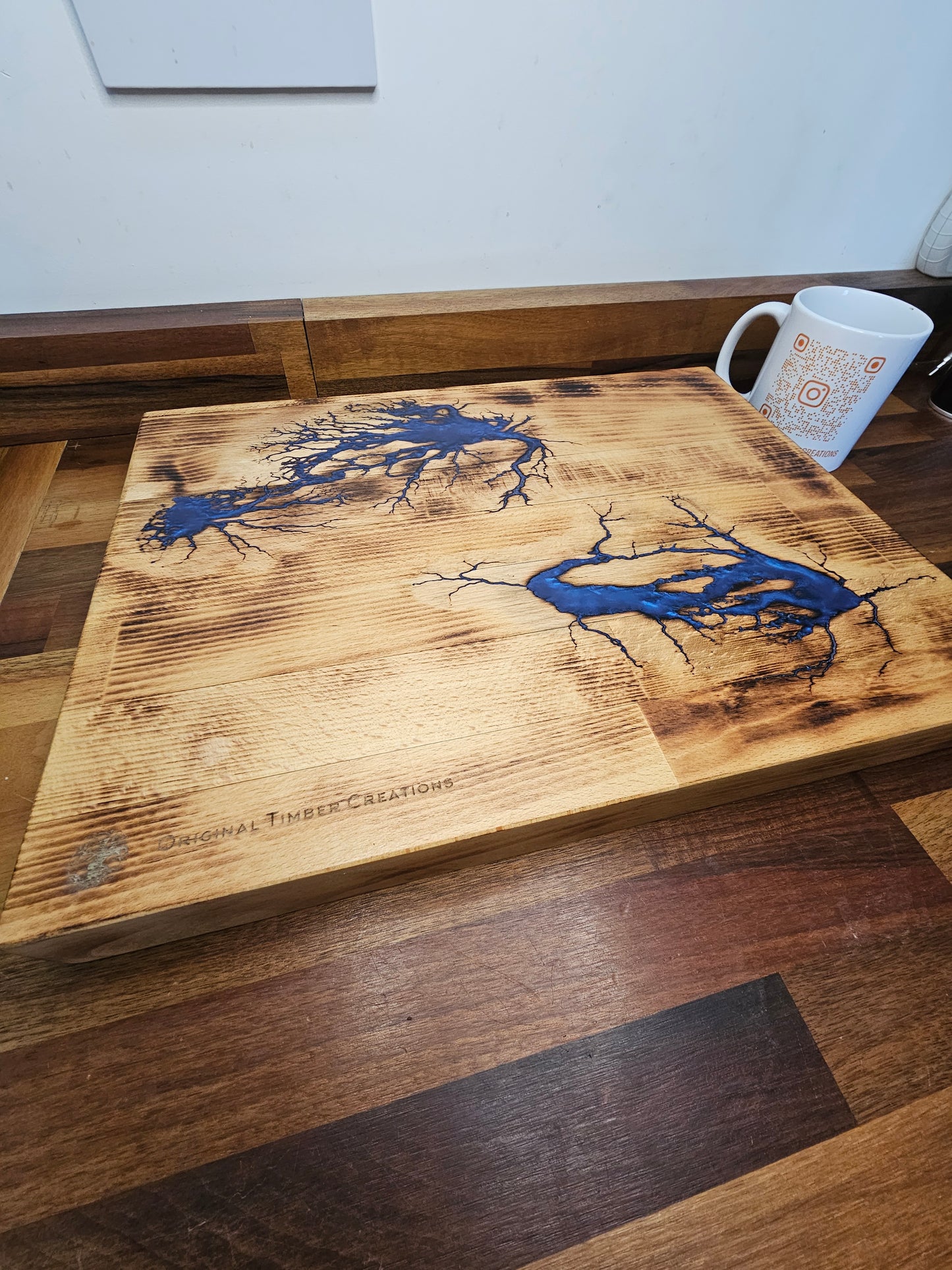 Chopping Board – Blue Resin Fractal Burn 400 × 300 × 38mm
