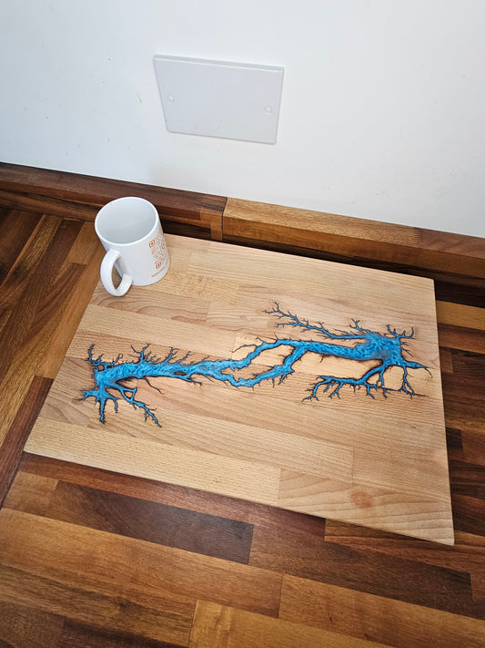 Chopping Board – Blue Resin Fractal Burn 500 × 350 × 38mm