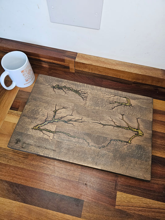 Chopping Board – Bronze Resin Fractal Burn 400 × 260 × 38mm