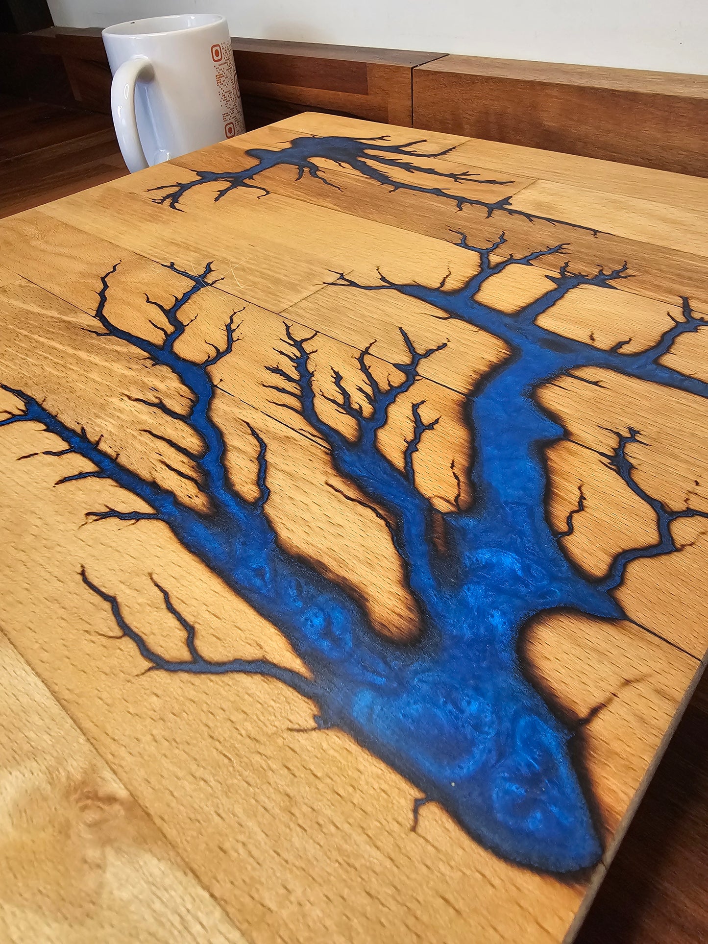 Chopping Board – Blue Resin Fractal Burn 340 × 350 × 38mm