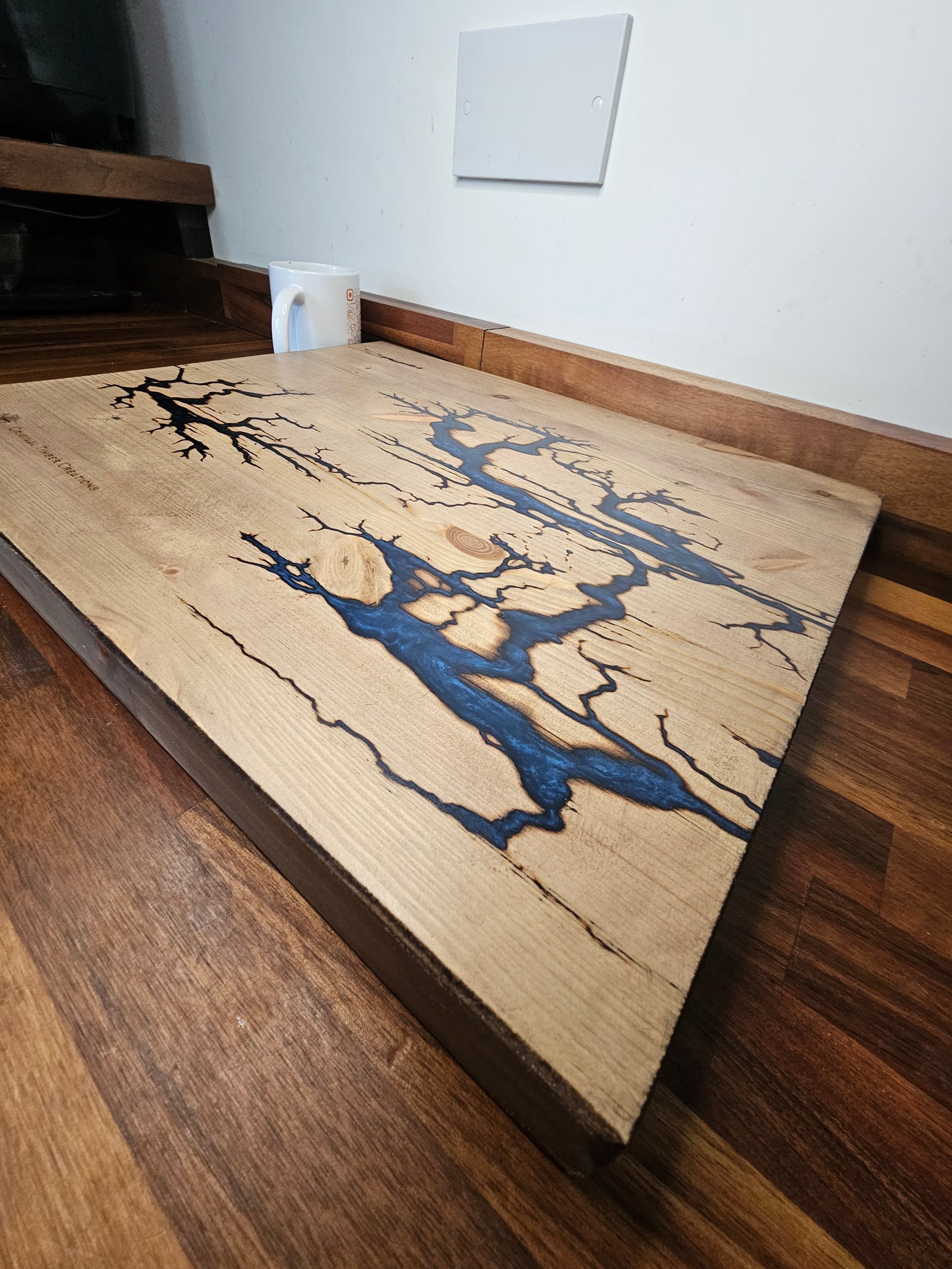 Chopping Board – Blue Resin Fractal Burn 450 × 380 × 38mm