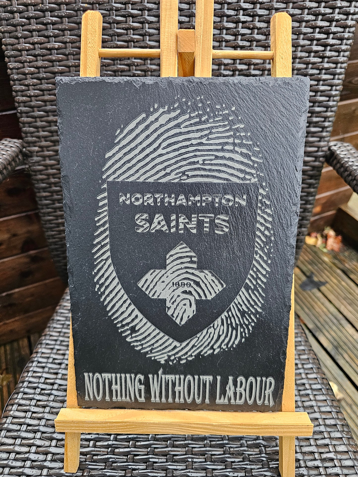 slate Northampton Saints Fingerprint Plaque – 30cm x 20cm