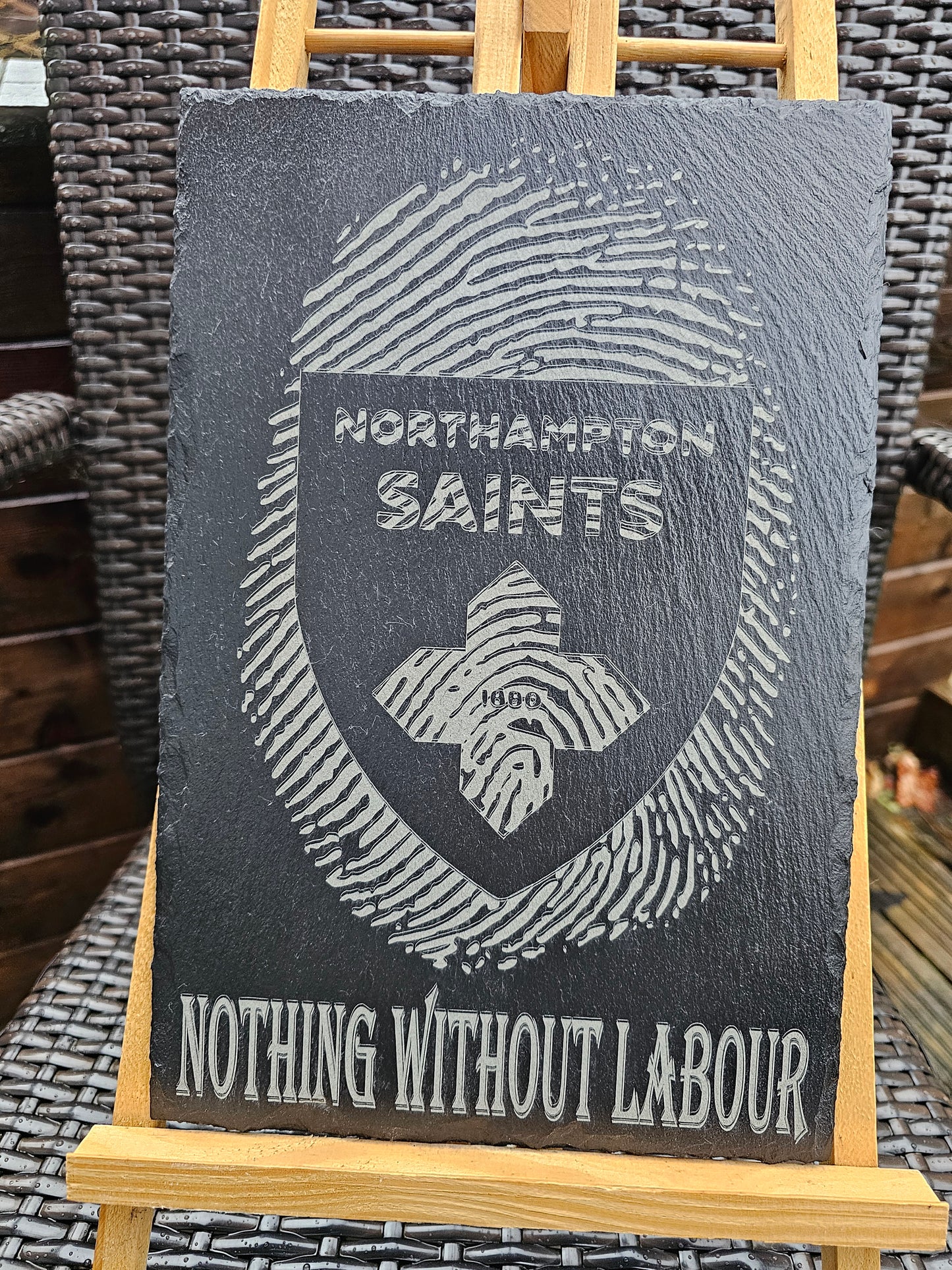 slate Northampton Saints Fingerprint Plaque – 30cm x 20cm