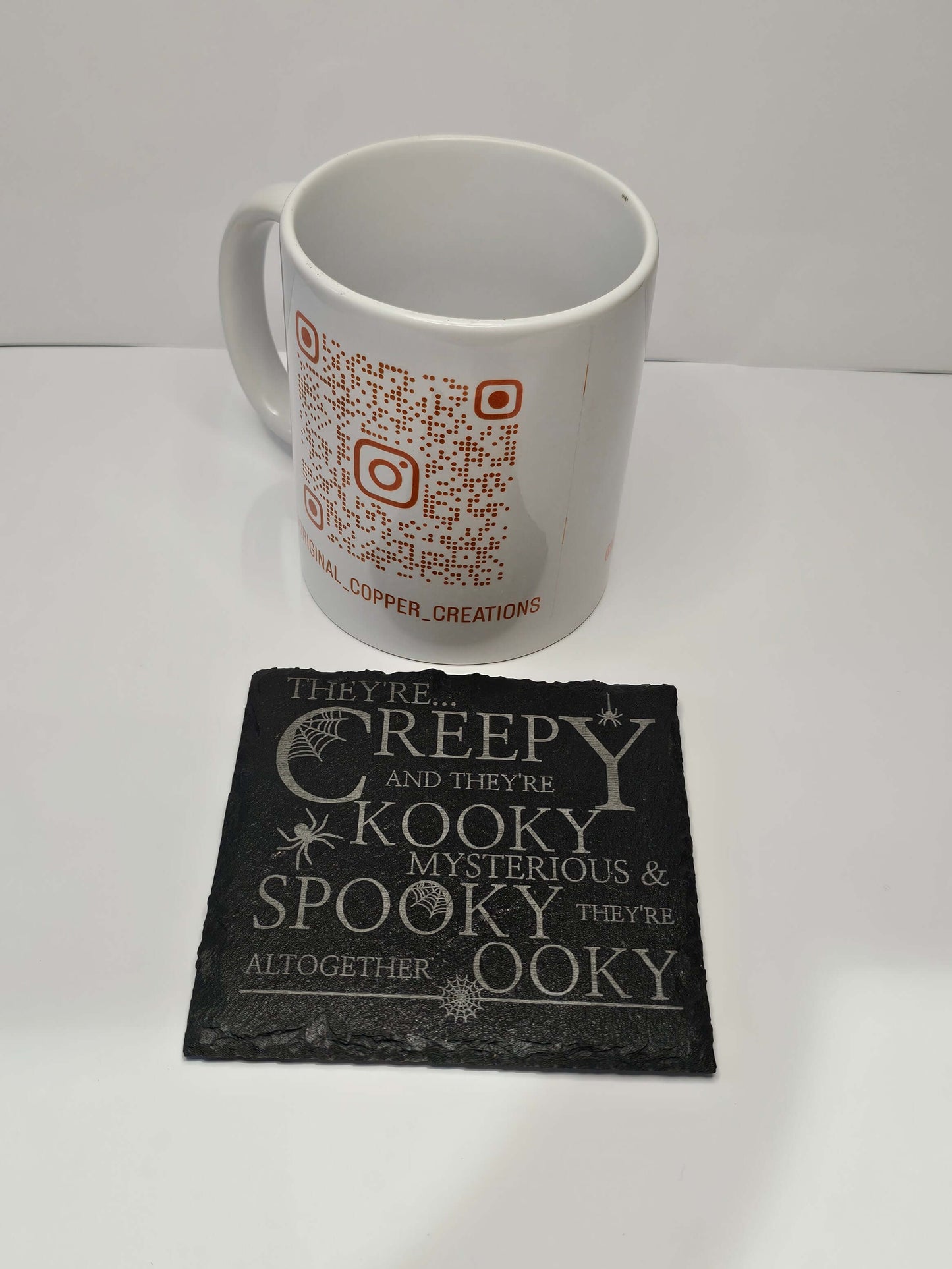 slate “They’re Creepy and They’re Kooky” Coasters – Laser Engraved