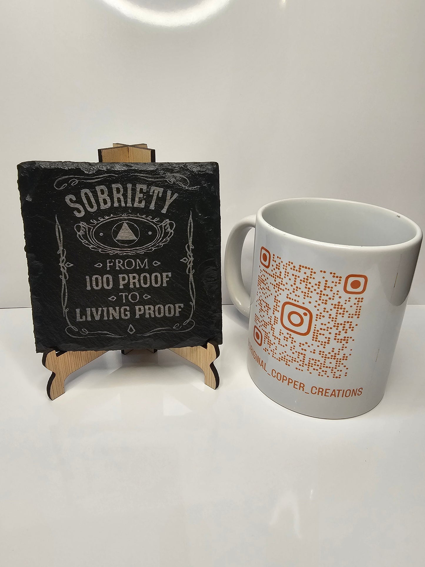 slate Sobriety “From 100 Proof to Living Proof” Coasters –