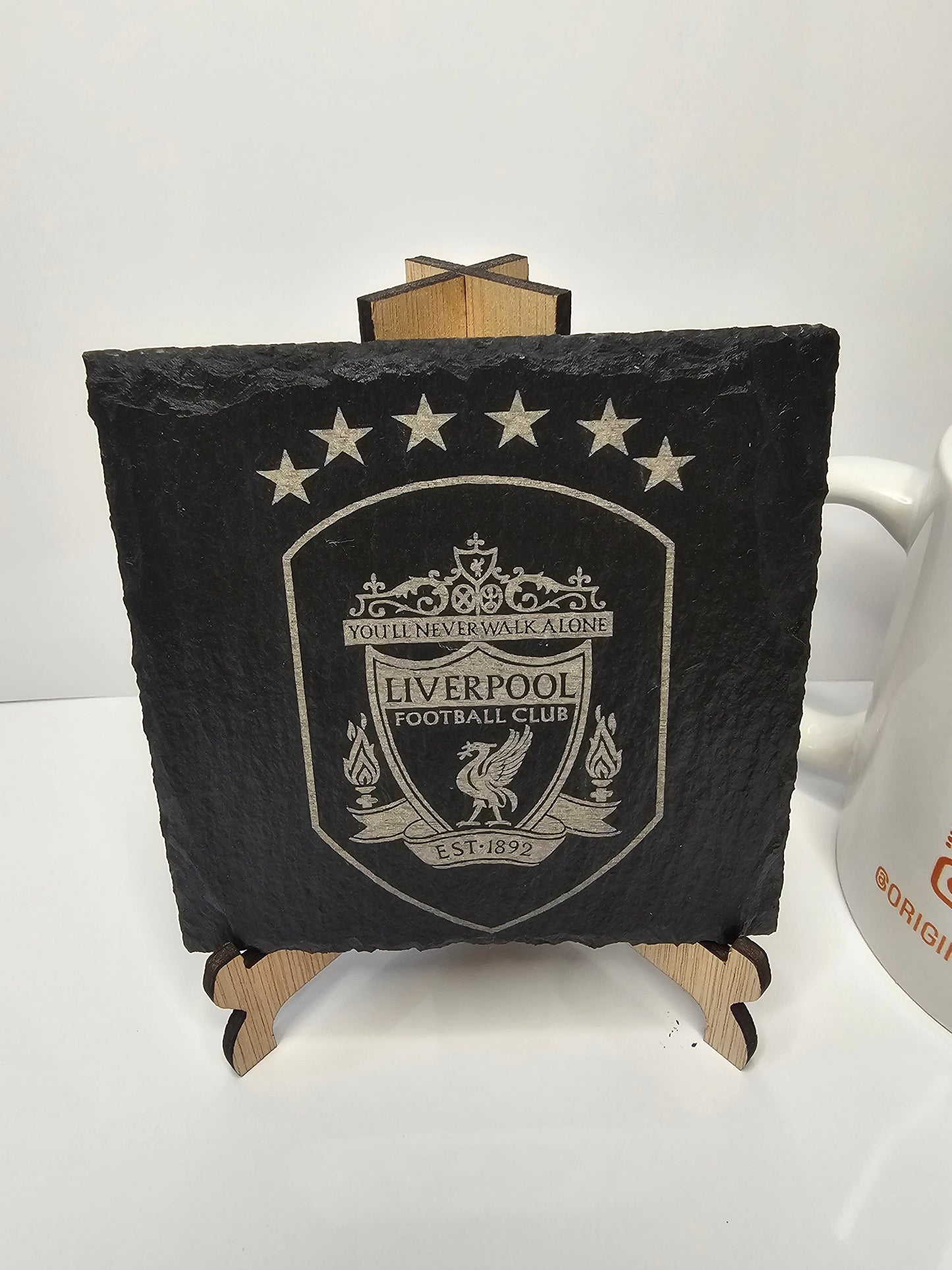 slate Liverpool FC 6-Star Crest Coasters – Laser Engraved