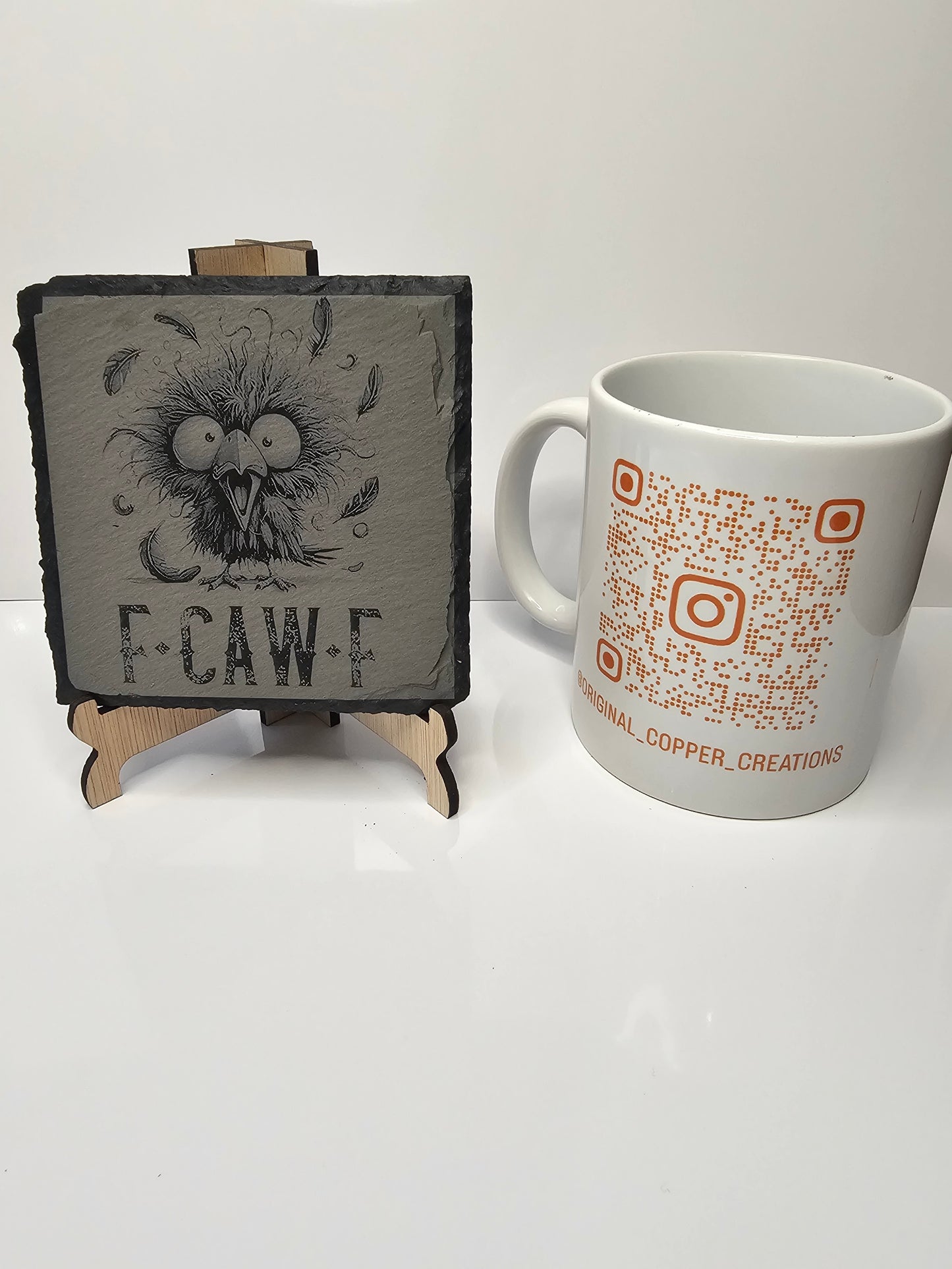 slate F•CAW•F Funny Bird Coasters – Laser Engraved Humorous Gift –