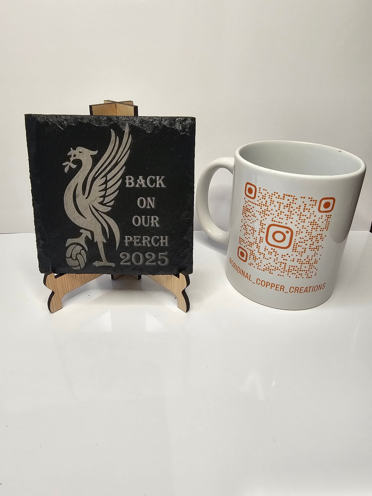 slate “Back On Our Perch 2025” Coasters – Laser Engraved Liver Bird