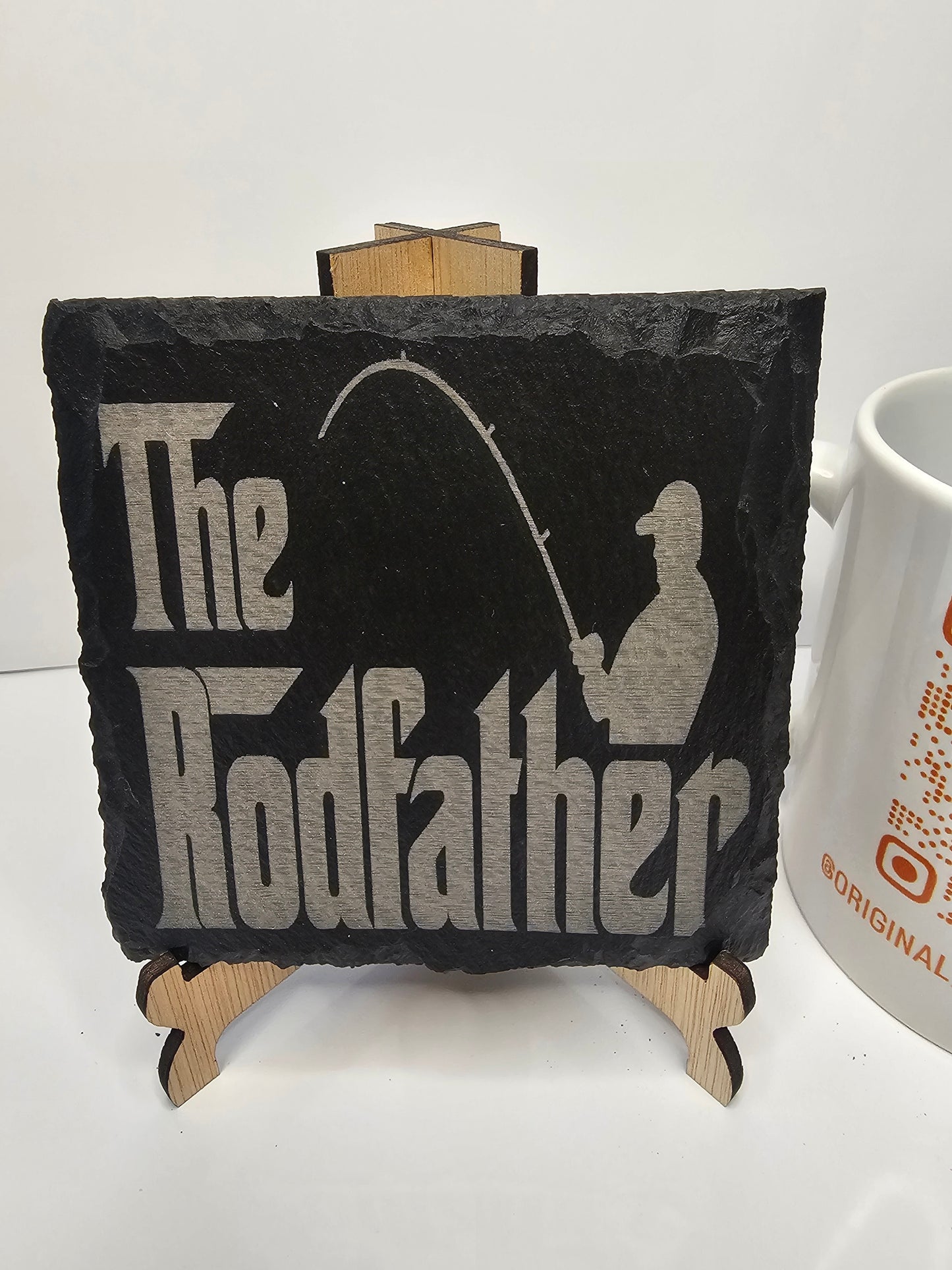 slate The Rodfather Fishing Coaster Set – Funny Gift for Fishermen
