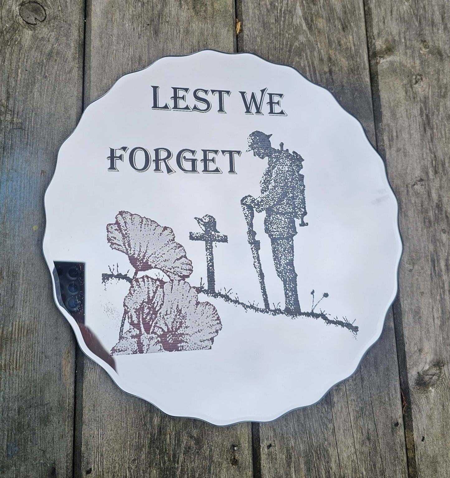 mirror Lest We Forget Mirror with Poppy Red Detail | 25cm Round
