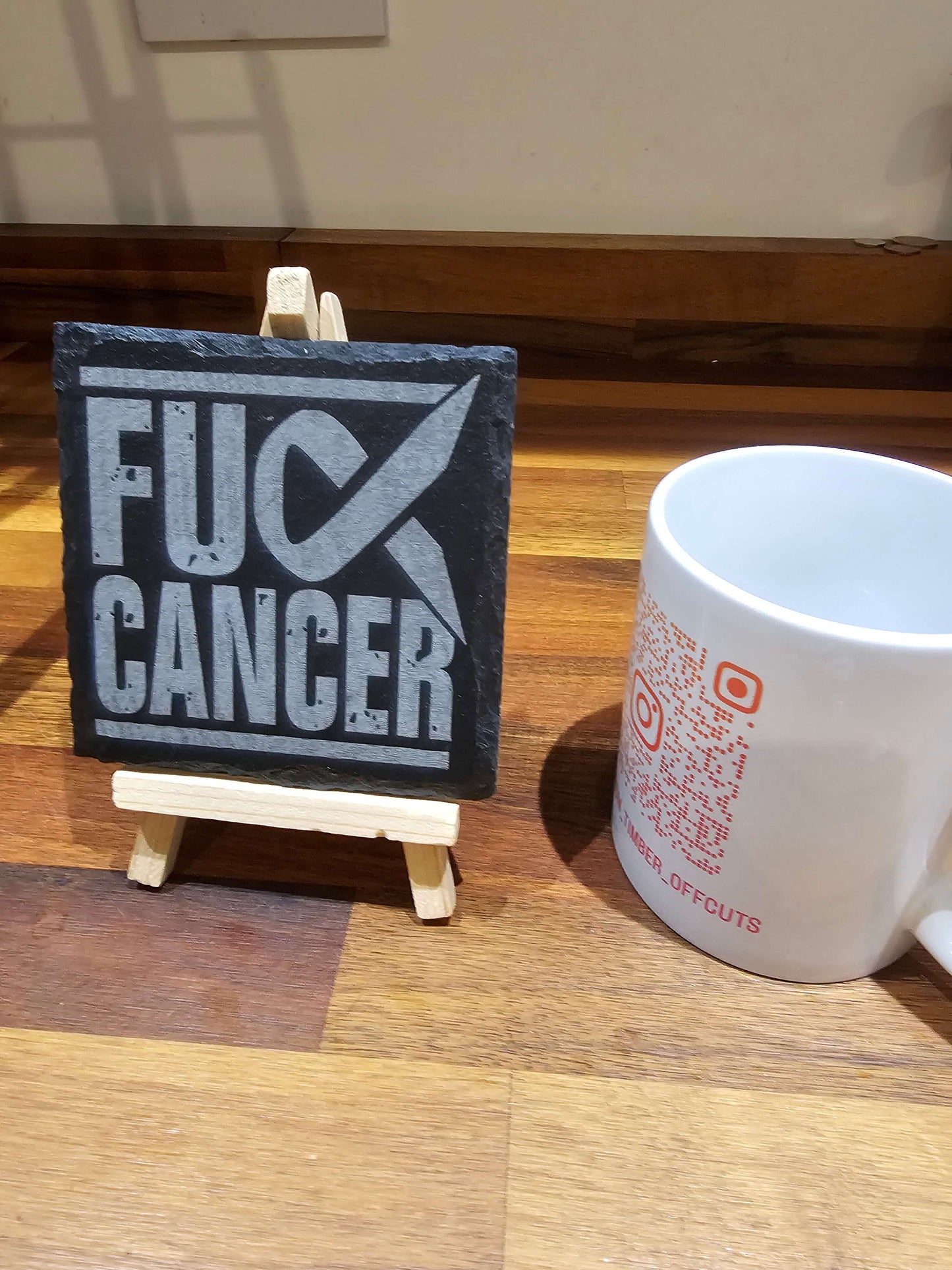 Slate Coasters 10cm – Mix & Match Sets of 1, 4 or 6 – “Fuck Cancer”