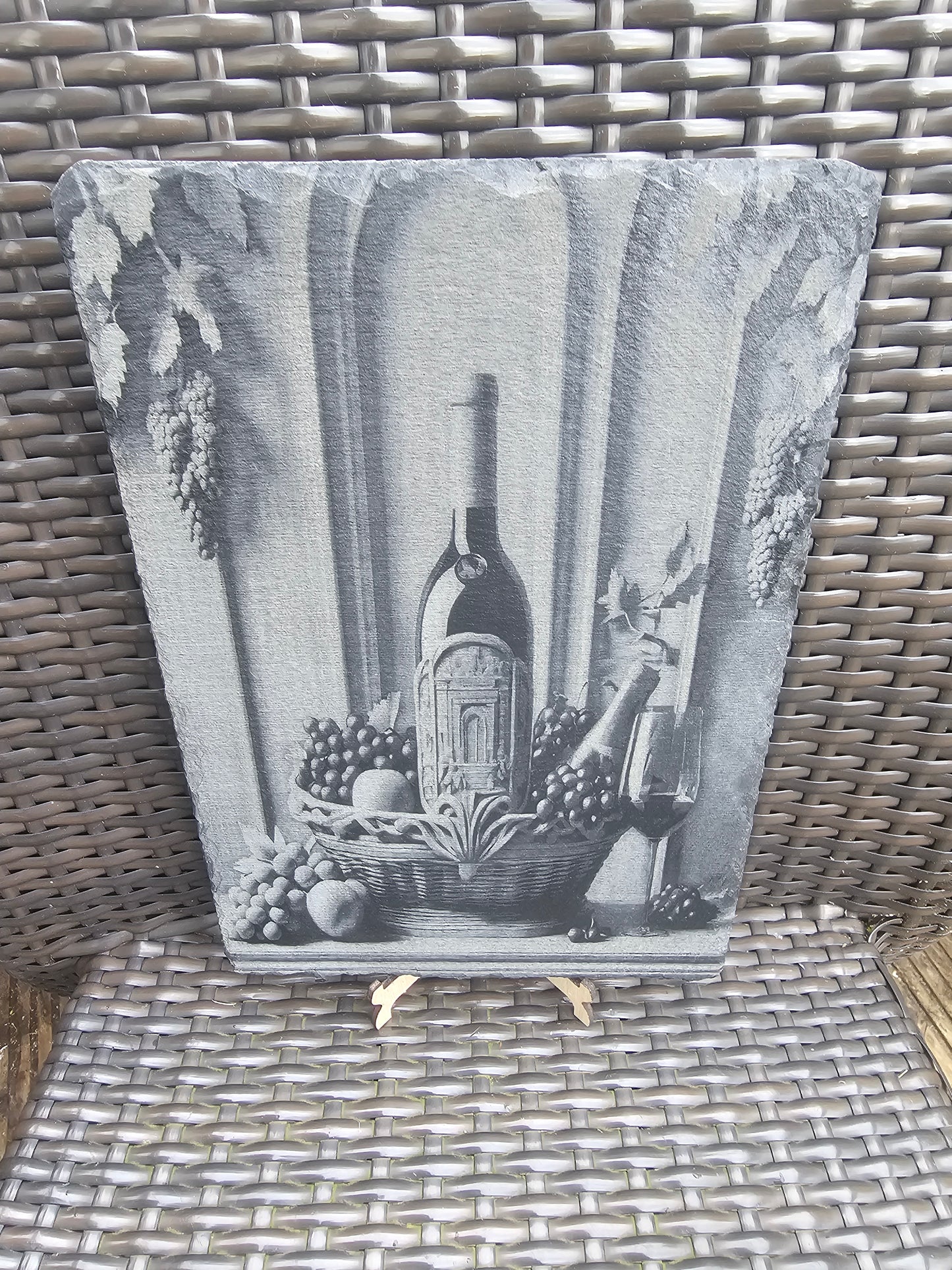 slate Wine Still Life Art – Laser Engraved Rustic Kitchen or Bar Decor