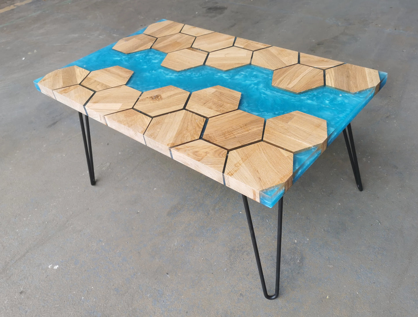 table Hexagon Epoxy River Coffee Table – Modern Wood & Resin Furniture