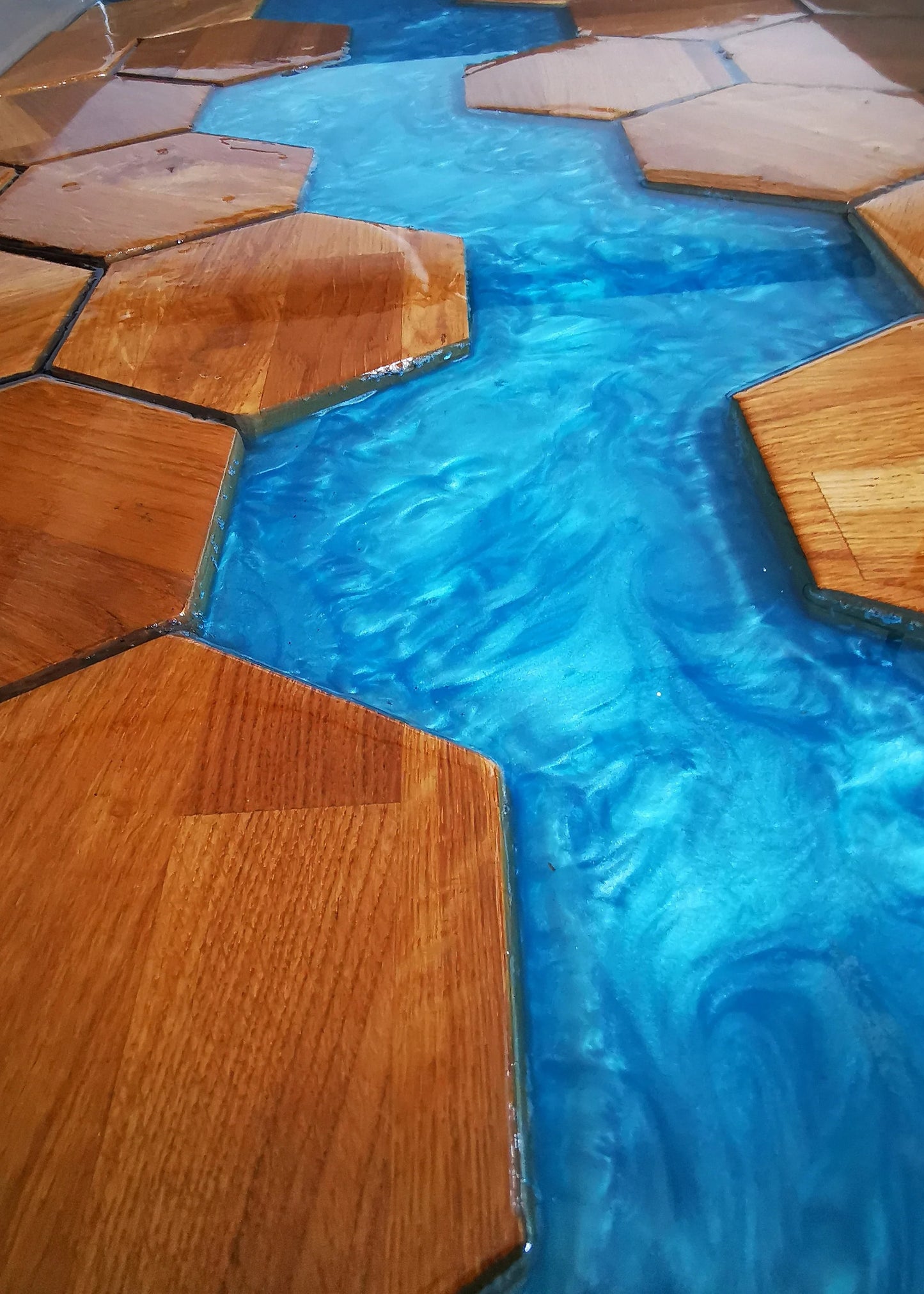 table Hexagon Epoxy River Coffee Table – Modern Wood & Resin Furniture