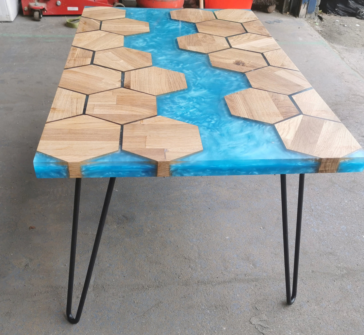 table Hexagon Epoxy River Coffee Table – Modern Wood & Resin Furniture