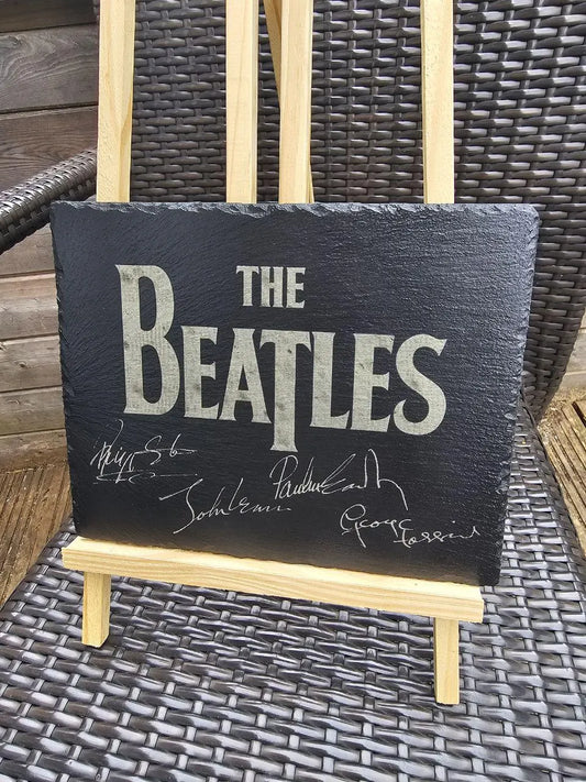 slate The Beatles Engraved Slate Sign Iconic Logo with Band Signatures