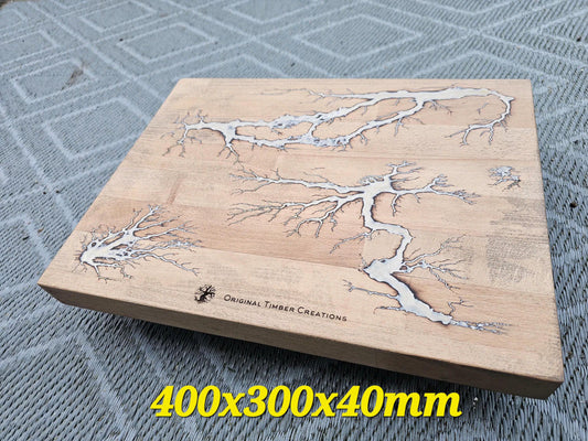 chopping board White Epoxy Fractal Burned Wood | 400x300x40mm