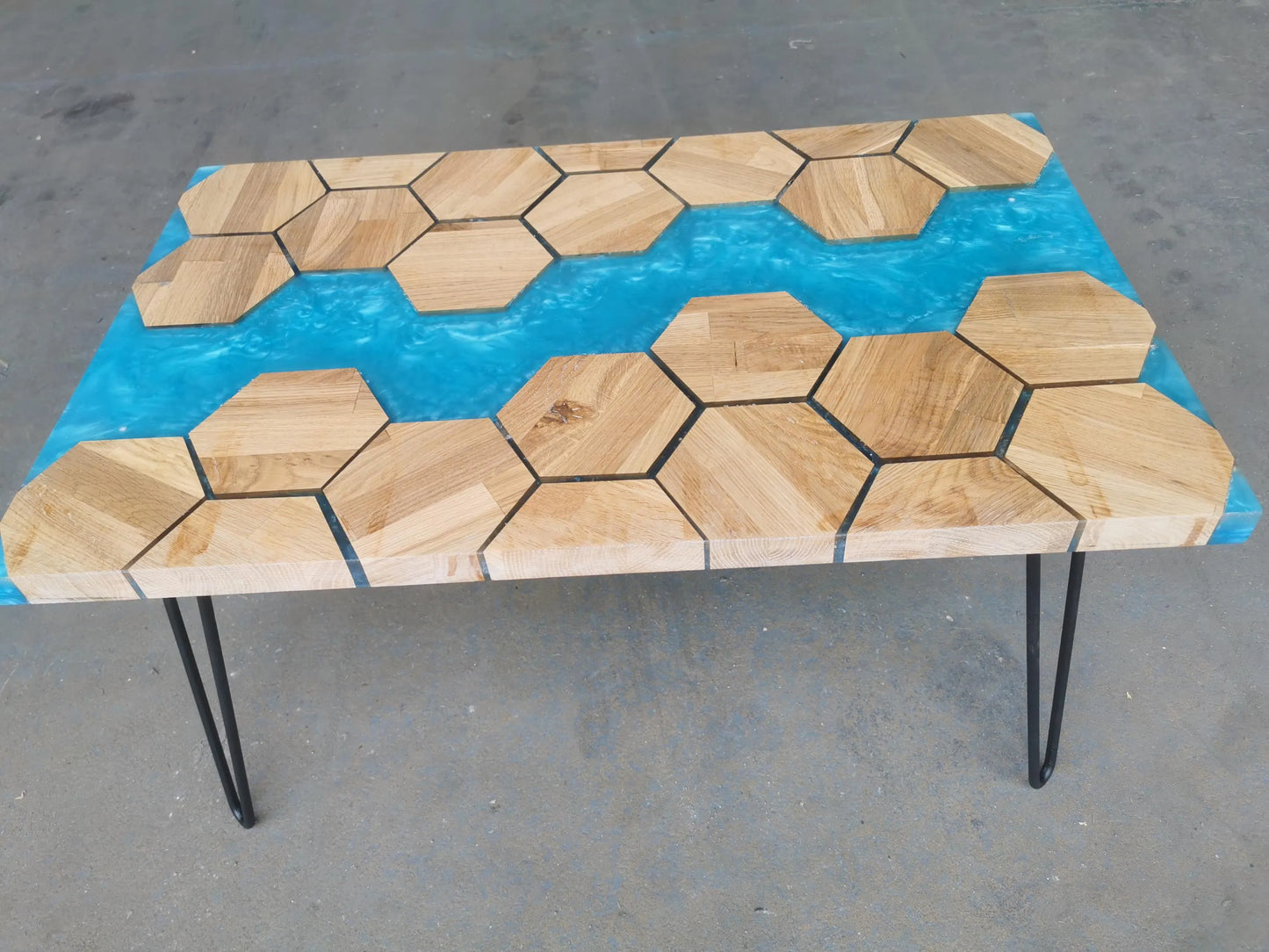 table Hexagon Epoxy River Coffee Table – Modern Wood & Resin Furniture