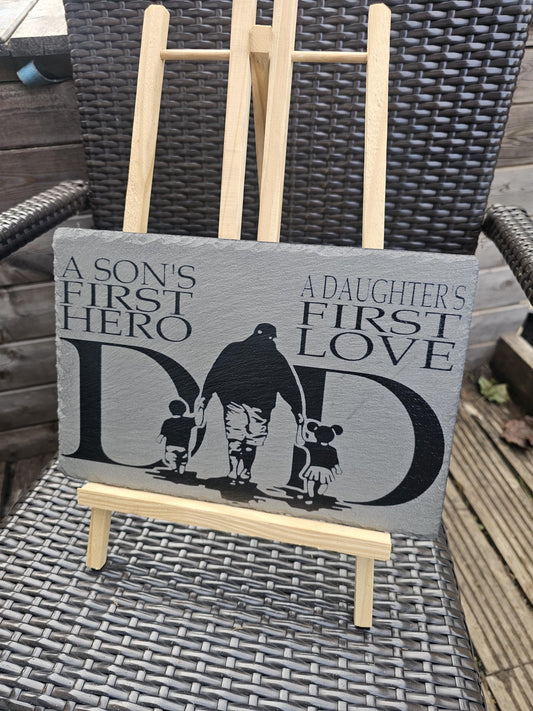 slate Personalised Father’s Day Plaque – “A Son’s First Hero,