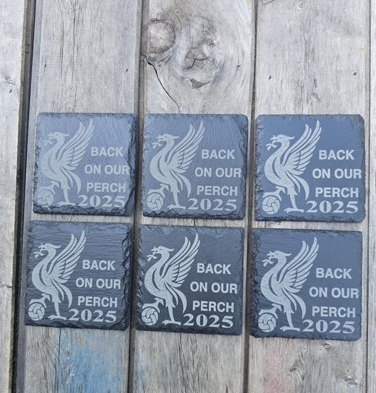 slate Set of 1, 4 or 6 Liverpool FC Coasters – "Back On Our Perch 2025 6