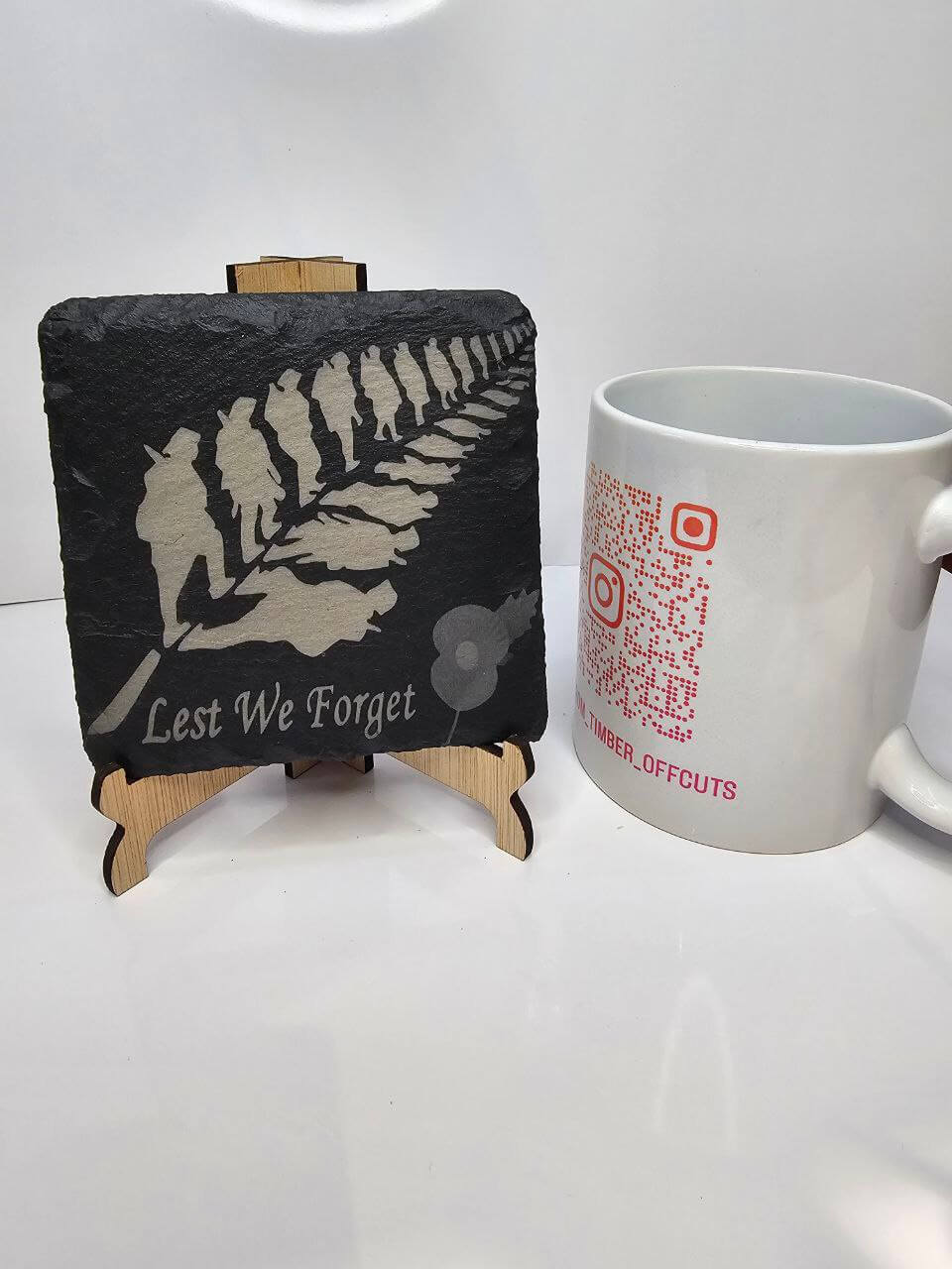 slate “Lest We Forget – Laser-Engraved Remembrance Slate Coasters 10cm