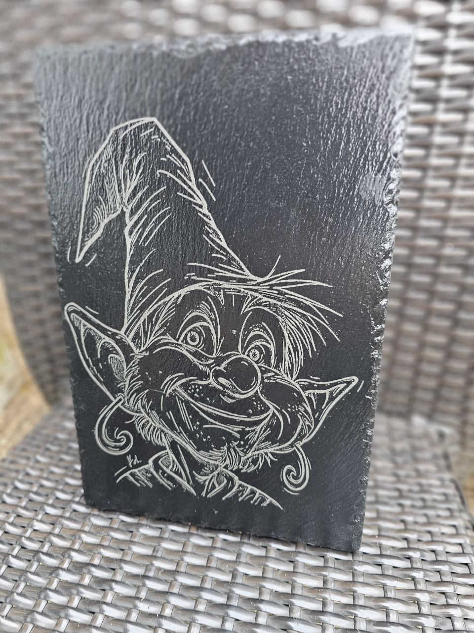 slate Whimsical Elf Slate Wall Art – Laser Engraved Gnome