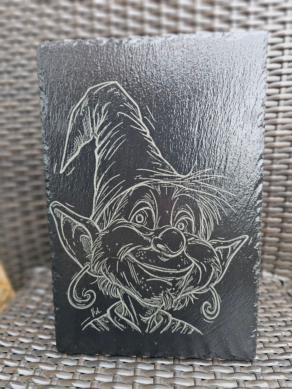 slate Whimsical Elf Slate Wall Art – Laser Engraved Gnome