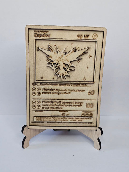 Zapdos 3D Wooden Pokémon Card | Laser Engraved Collectible | Base
