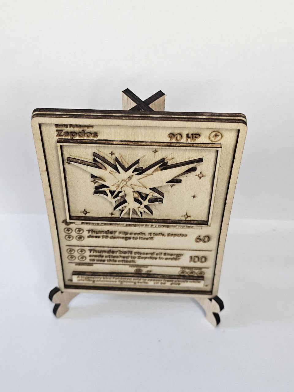Zapdos 3D Wooden Pokémon Card | Laser Engraved Collectible | Base