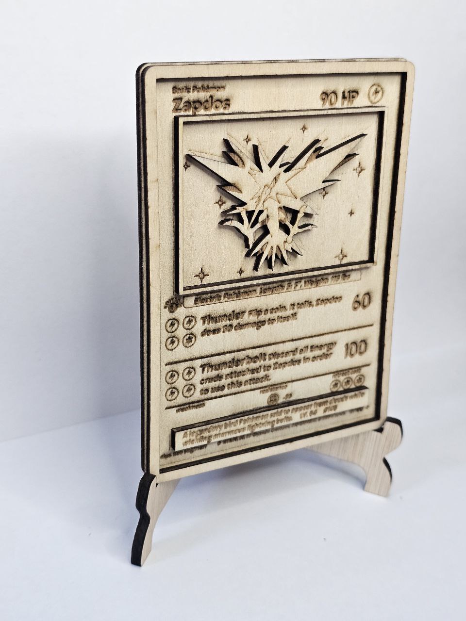 Zapdos 3D Wooden Pokémon Card | Laser Engraved Collectible | Base