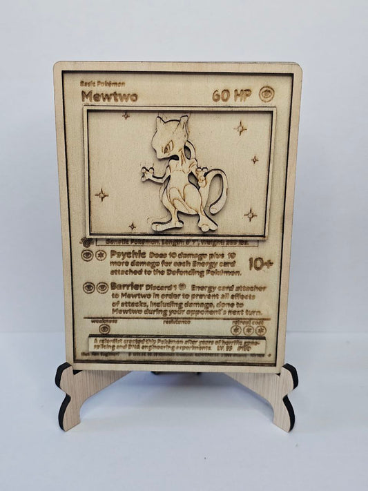 Mewtwo 3D Wooden Pokémon Card | Laser Engraved Base Set